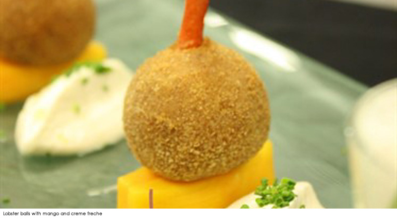 Lobster balls with mango and creme freche